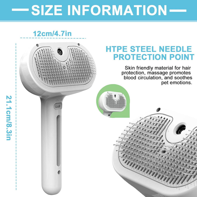 Brosse À Vapeur 3En1 Pour Chat Et Chien - Steamy Antistatique Et Résistante Aux Nœuds - Idéal Pour Massage Et Soin