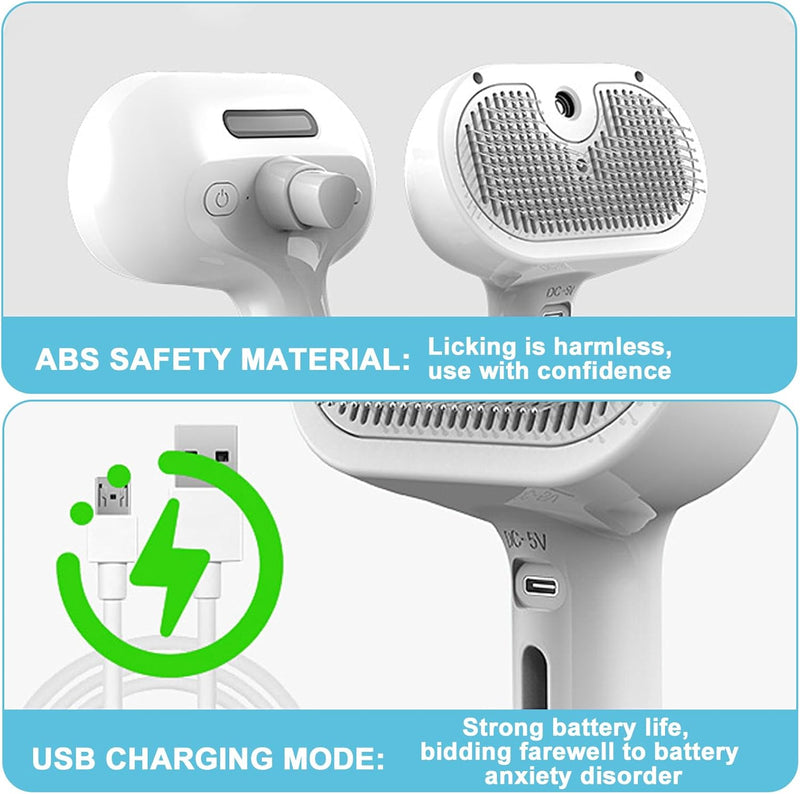 Brosse À Vapeur 3En1 Pour Chat Et Chien - Steamy Antistatique Et Résistante Aux Nœuds - Idéal Pour Massage Et Soin