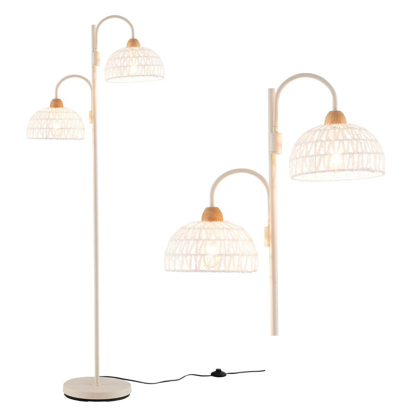 Lampadaire À 2 Lampes Lampe Arbre Rotative À 350° Avec Interrupteur Au Pied Abat-Jours Tissés Et 2 Bases D'Ampoules E27 Base Lourde Blanc