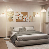 Lampadaire À 2 Lampes Lampe Arbre Rotative À 350° Avec Interrupteur Au Pied Abat-Jours Tissés Et 2 Bases D'Ampoules E27 Base Lourde Blanc