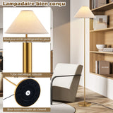 Lampe De Sol Lampadaire À Perche Dorée Lampe Sur Pied Élégante Avec Abat-Jour En Lin Interrupteur Au Pied Et Câble Électrique De 200 Cm Or