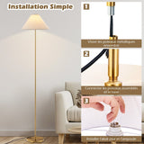 Lampe De Sol Lampadaire À Perche Dorée Lampe Sur Pied Élégante Avec Abat-Jour En Lin Interrupteur Au Pied Et Câble Électrique De 200 Cm Or